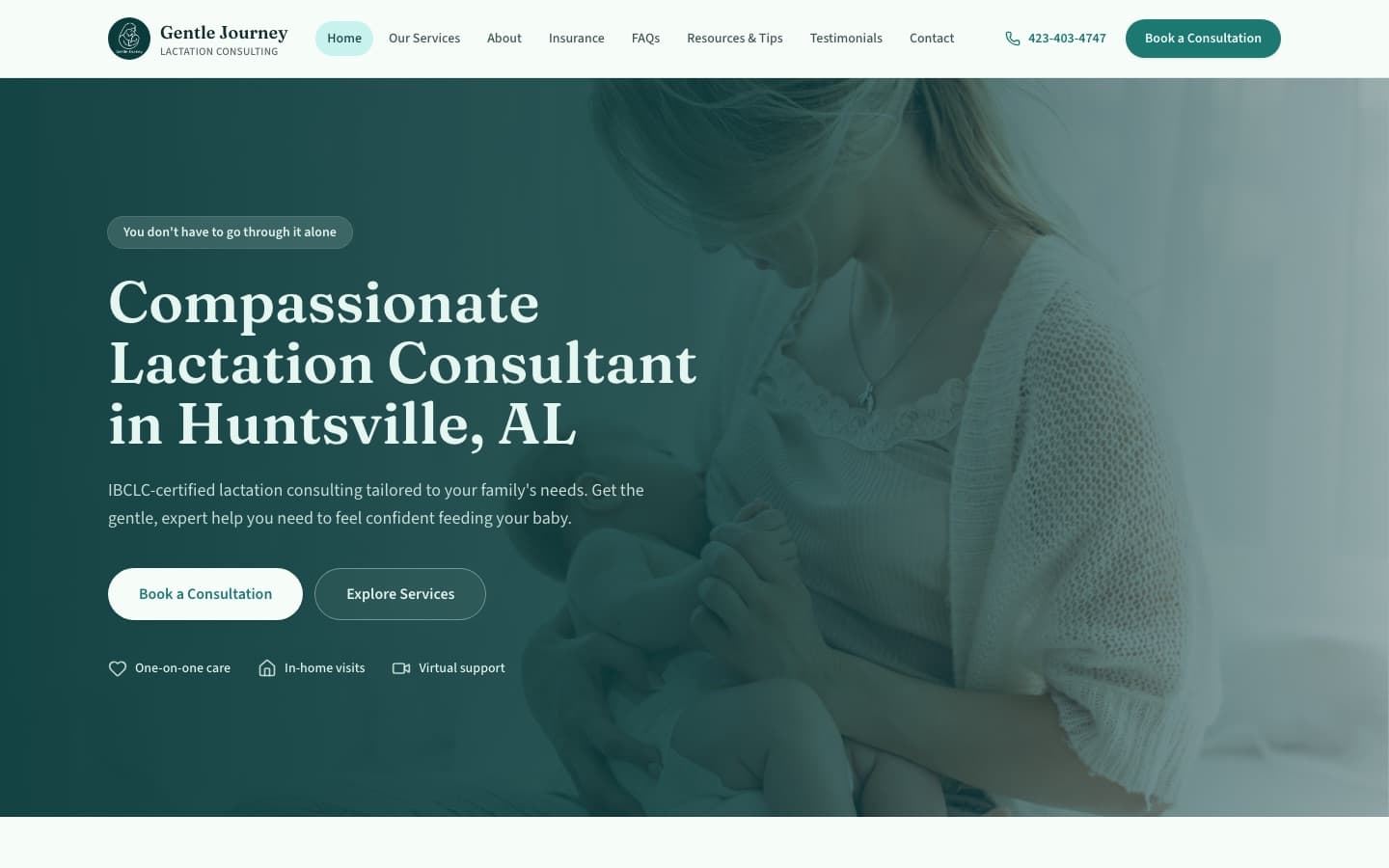 Gentle Journey Lactation Consulting website homepage — IBCLC lactation support in Huntsville, AL